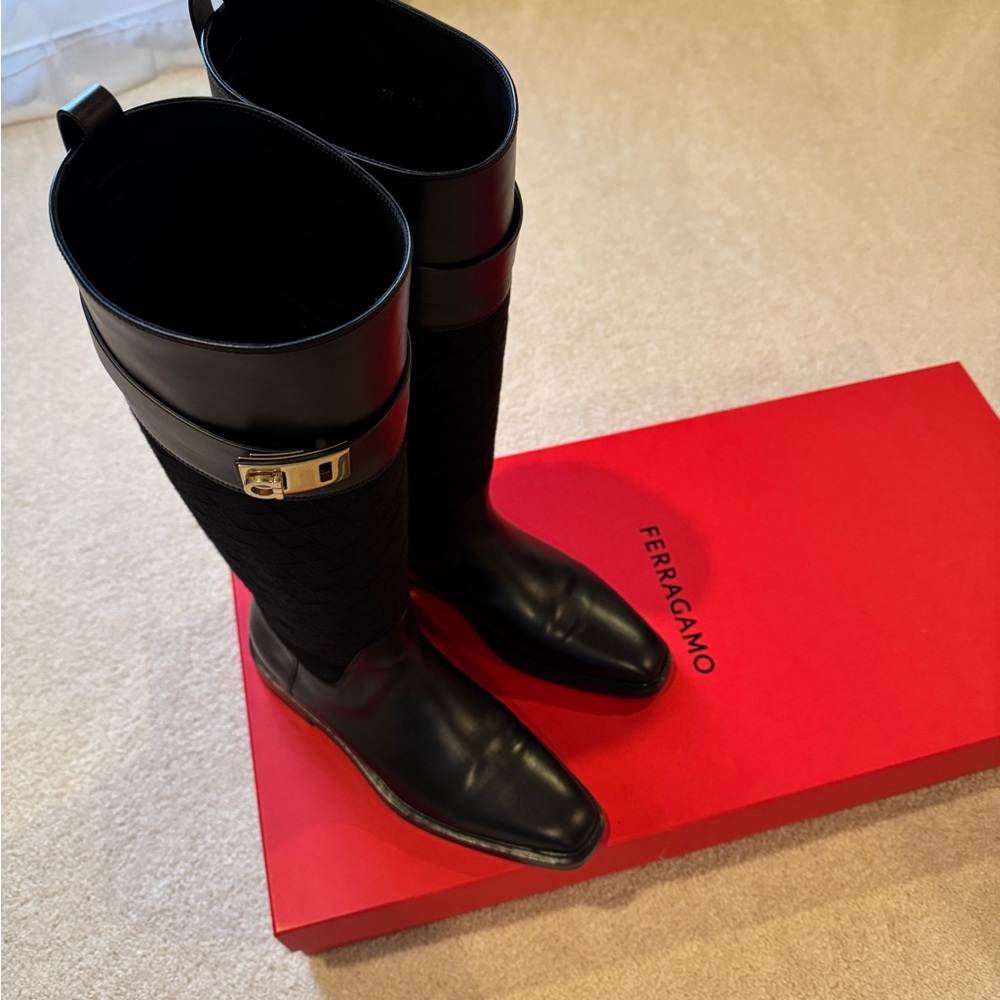 Salvatore Ferragamo | Huge Gold Buckle Monogram Boots